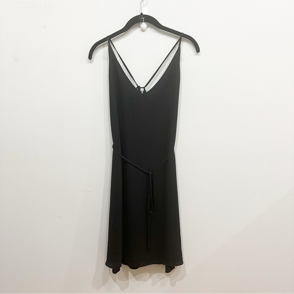 Loft Cross Back Spaghetti Strap Black Dress V neck belted - Picture 4 of 8